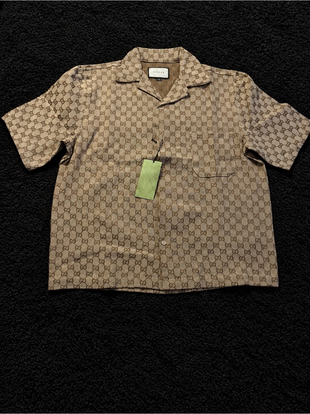 Gucci Beige Monogram Button-Down Camp Shirt